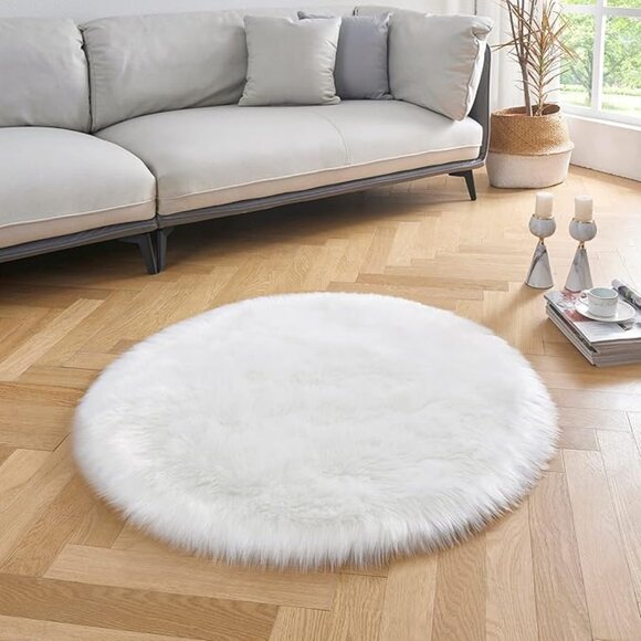 White Round Rugs Circle Faux Fur rug 3x3 feet - Picture 5 of 6